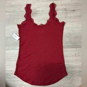 Lace-Trim Ribbed Camisole Tank Top - Red
